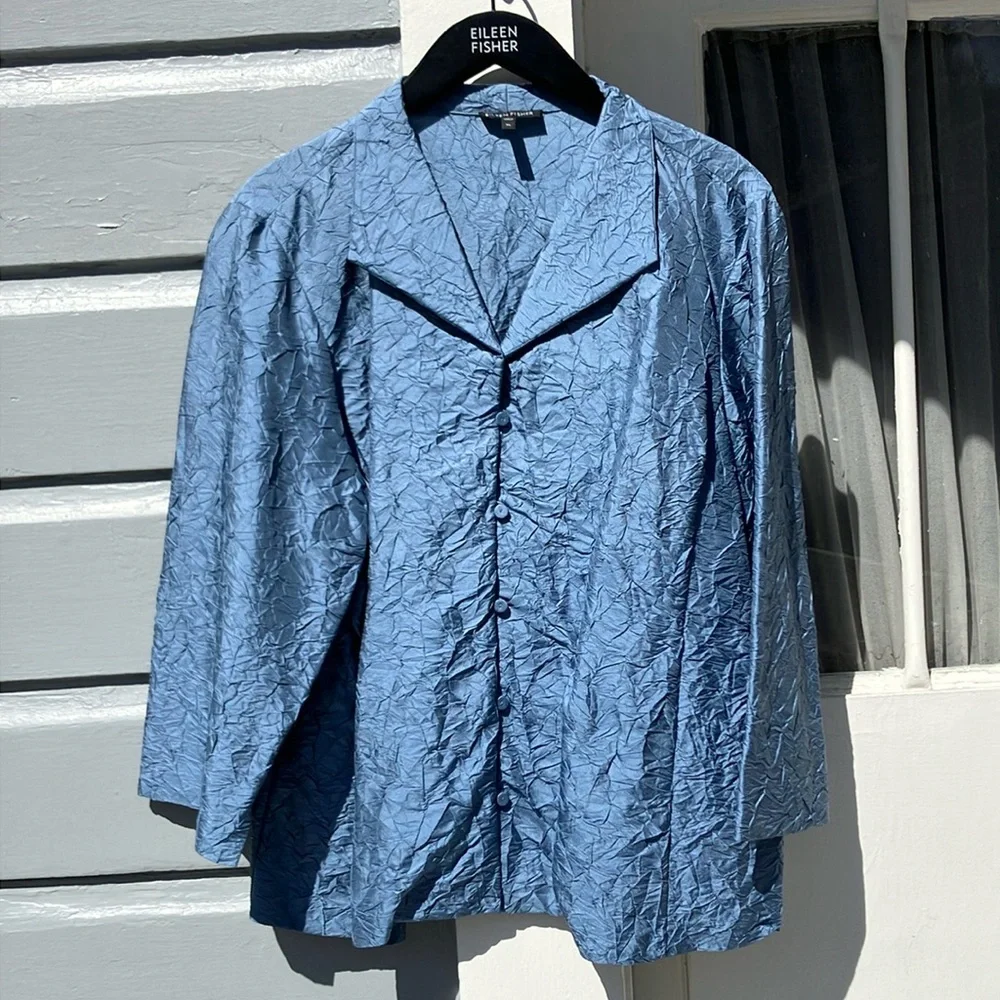 Gorgeous Vintage Eileen Fisher Crinkled Silk Top size XL - Picture 4 of 10